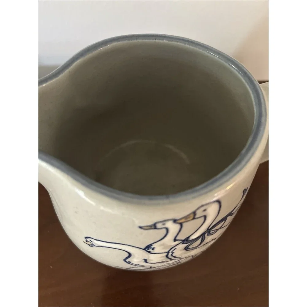 Louisville Stoneware Small Hand Painted Pottery Pitcher Gray / Blue - 3 Geese